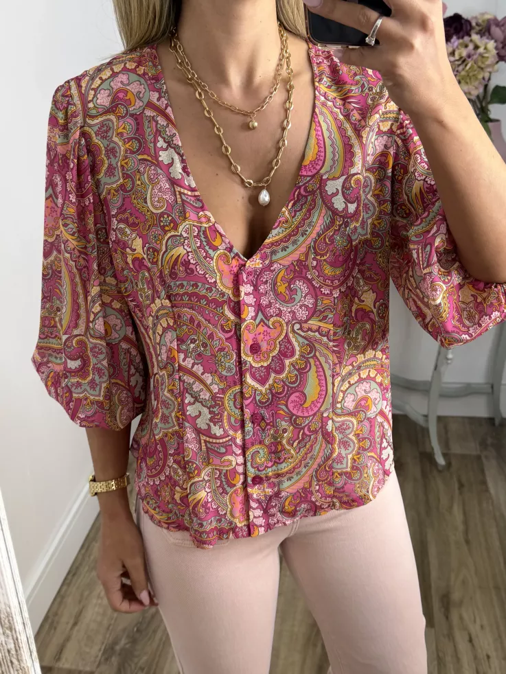 Camisa de gasa estampada rosa