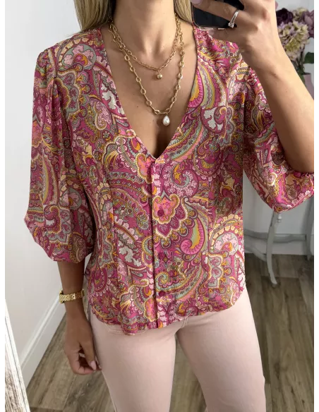 Camisa de gasa estampada rosa