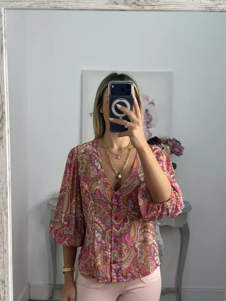 Camisa de gasa estampada rosa