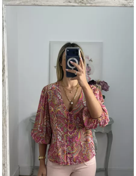Camisa de gasa estampada rosa