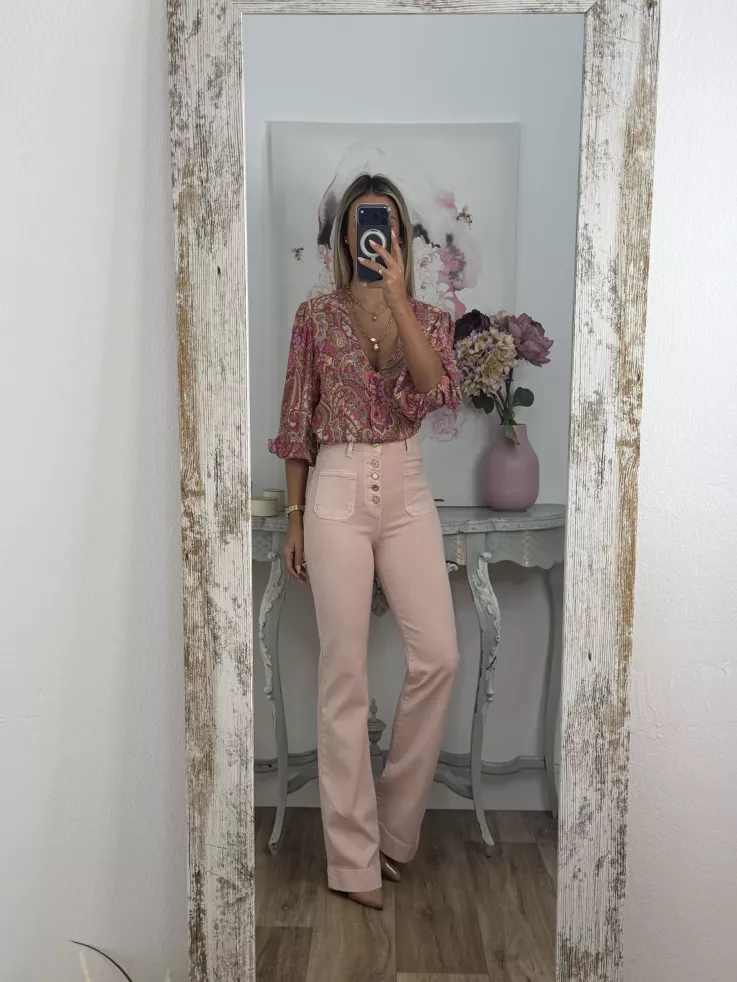 Camisa de gasa estampada rosa