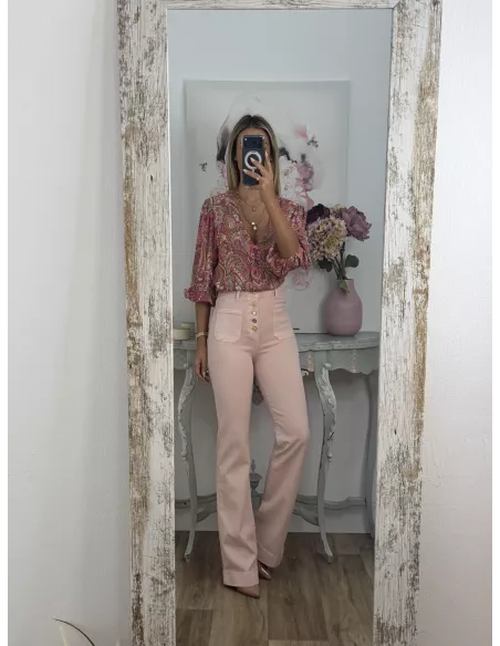 Camisa de gasa estampada rosa