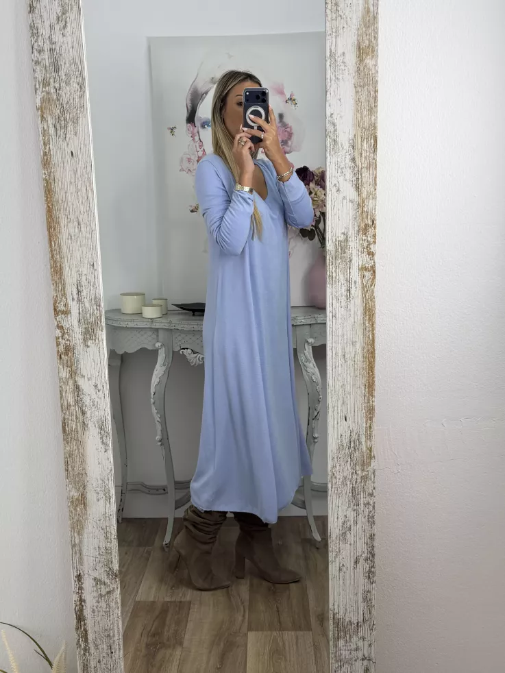 Conjunto cardigan y vestido punto azul celeste