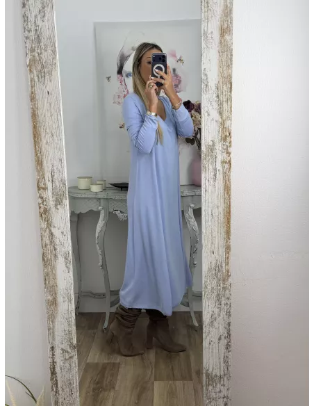 Conjunto cardigan y vestido punto azul celeste