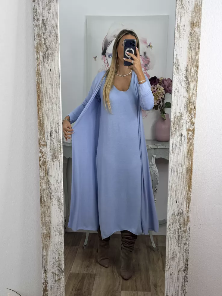 Conjunto cardigan y vestido punto azul celeste