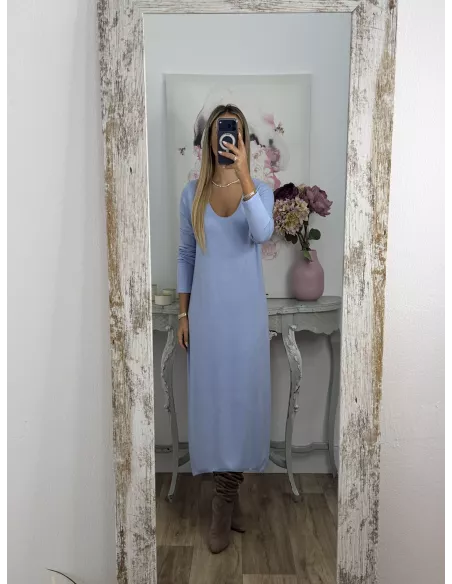 Conjunto cardigan y vestido punto azul celeste