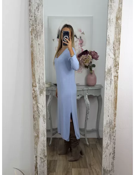 Conjunto cardigan y vestido punto azul celeste