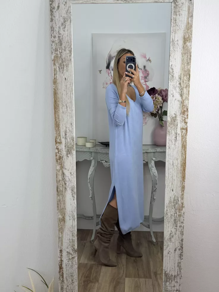 Conjunto cardigan y vestido punto azul celeste