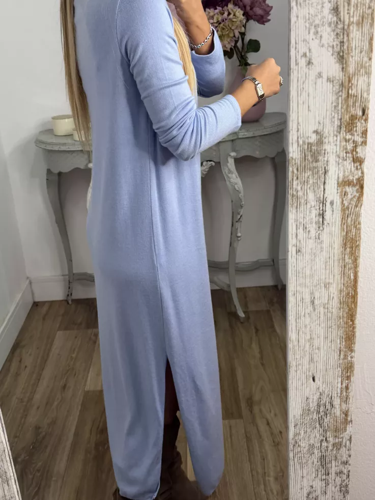 Conjunto cardigan y vestido punto azul celeste
