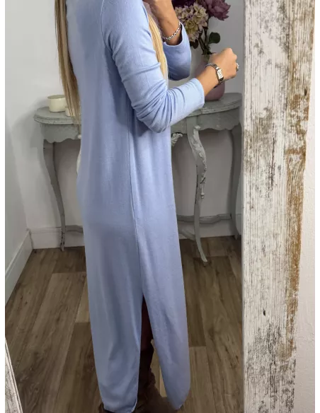 Conjunto cardigan y vestido punto azul celeste