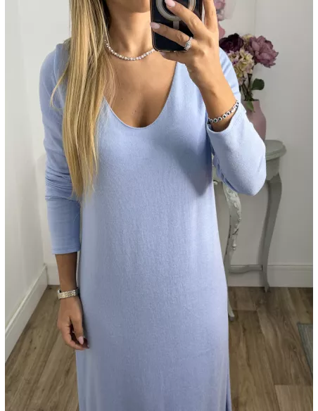 Conjunto cardigan y vestido punto azul celeste