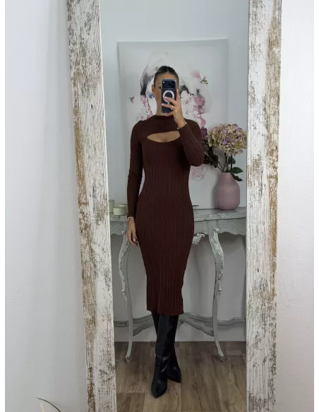 Vestido Óvalo trenzado marrón