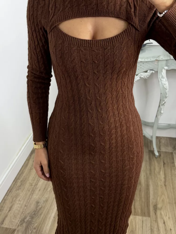 Vestido Óvalo trenzado marrón