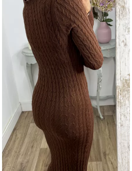 Vestido Óvalo trenzado marrón