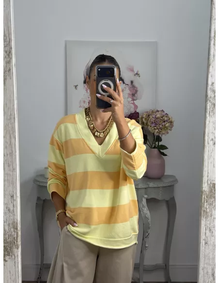 Sudadera Rayas amarilla y naranja pastel