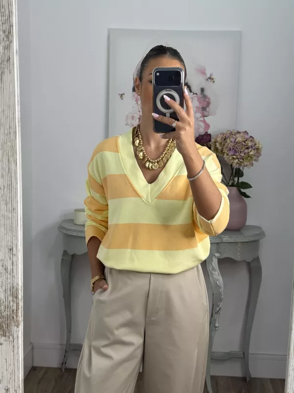 Sudadera Rayas amarilla y naranja pastel