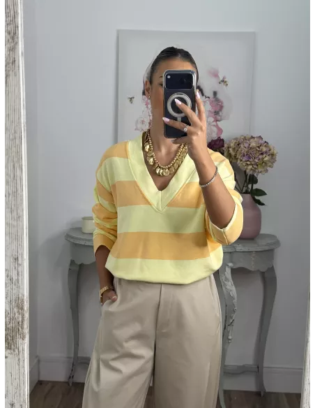 Sudadera Rayas amarilla y naranja pastel