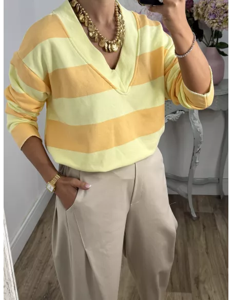 Sudadera Rayas amarilla y naranja pastel