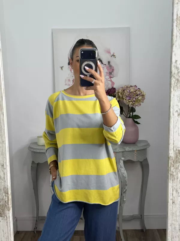 Sudadera Rayas azul amarilla y gris