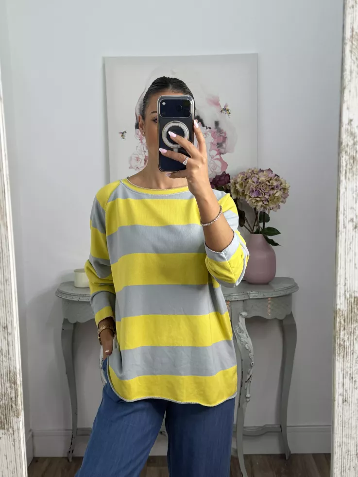 Sudadera Rayas azul amarilla y gris