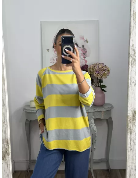 Sudadera Rayas azul amarilla y gris