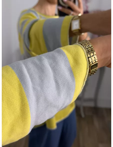 Sudadera Rayas azul amarilla y gris