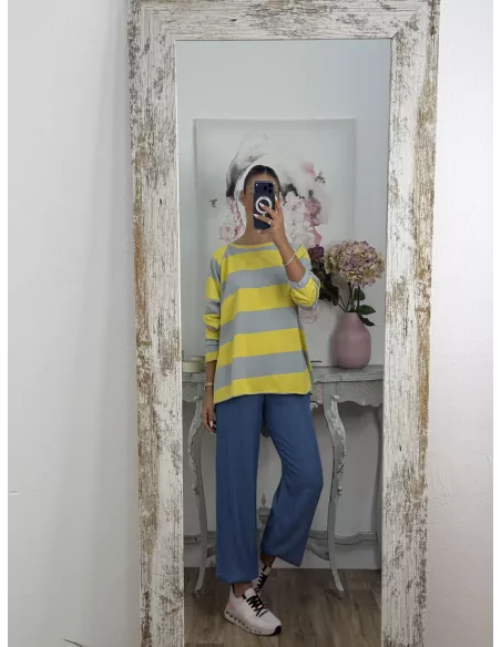 Sudadera Rayas azul amarilla y gris