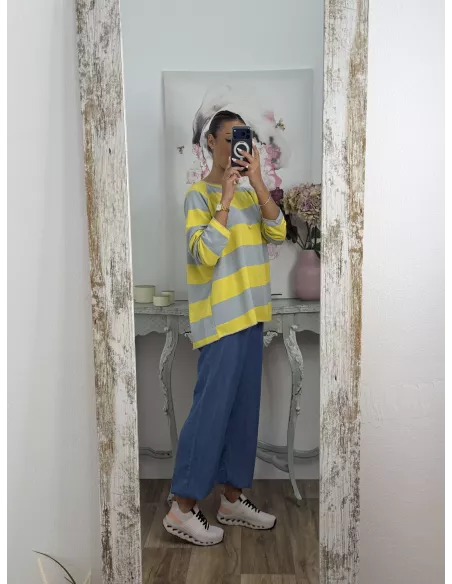 Sudadera Rayas azul amarilla y gris