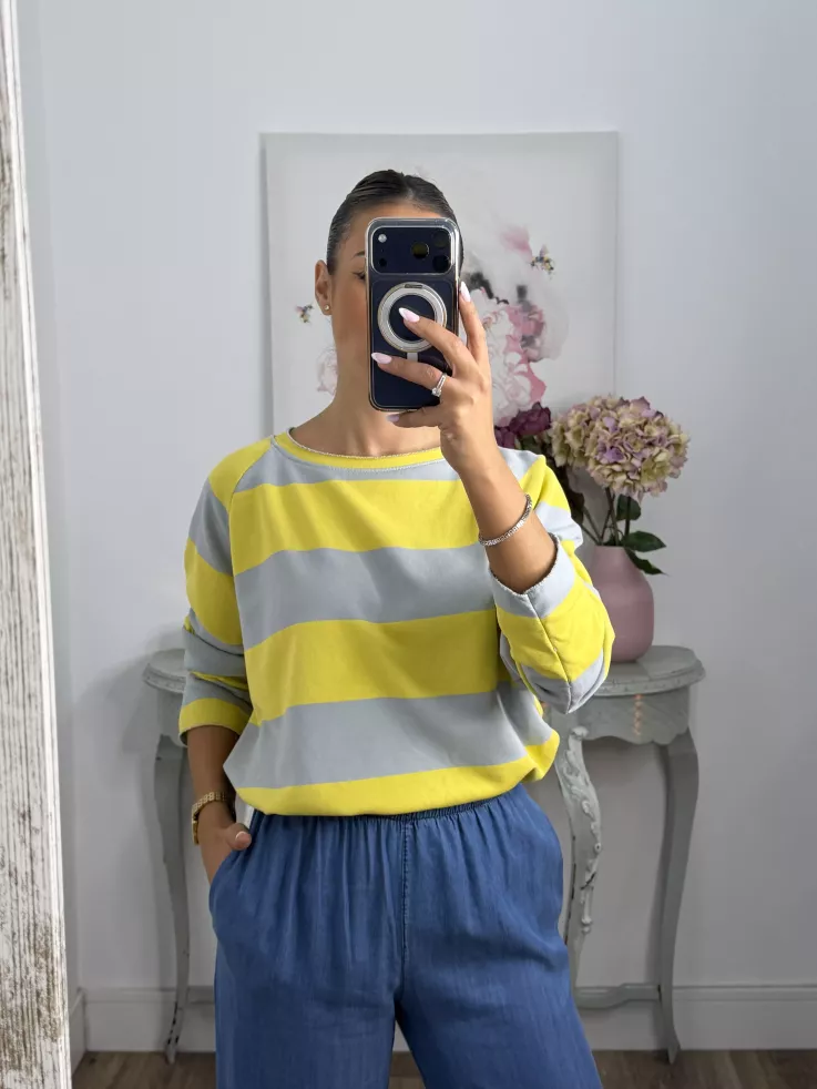 Sudadera Rayas azul amarilla y gris