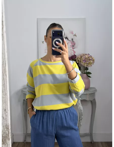 Sudadera Rayas azul amarilla y gris