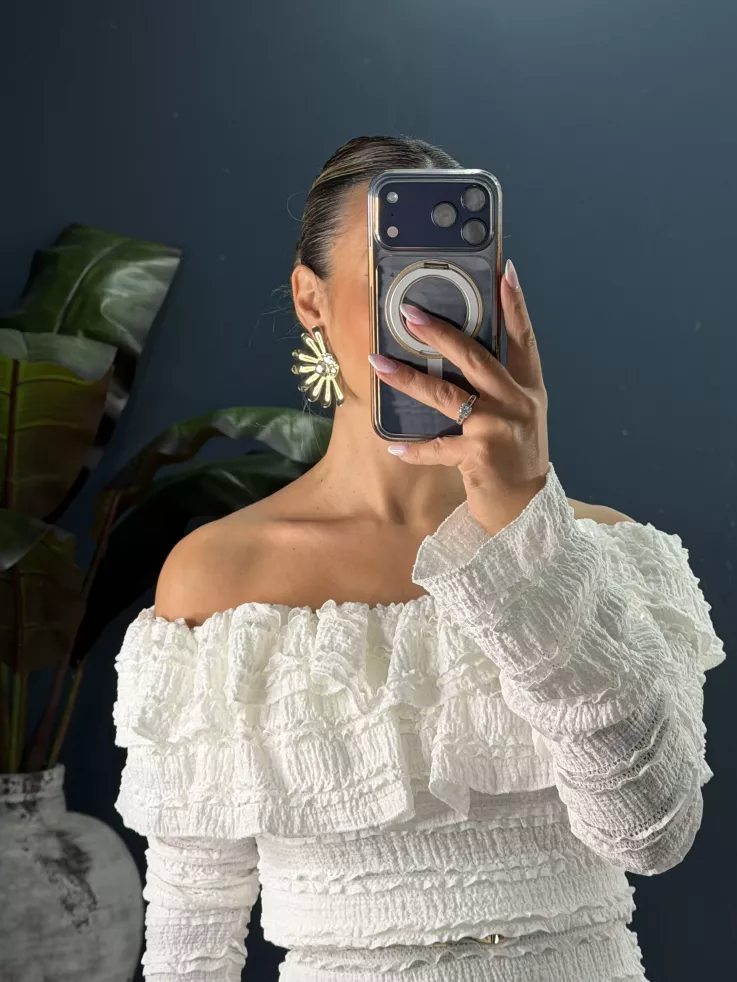 Pendientes media luna dorado con piedra