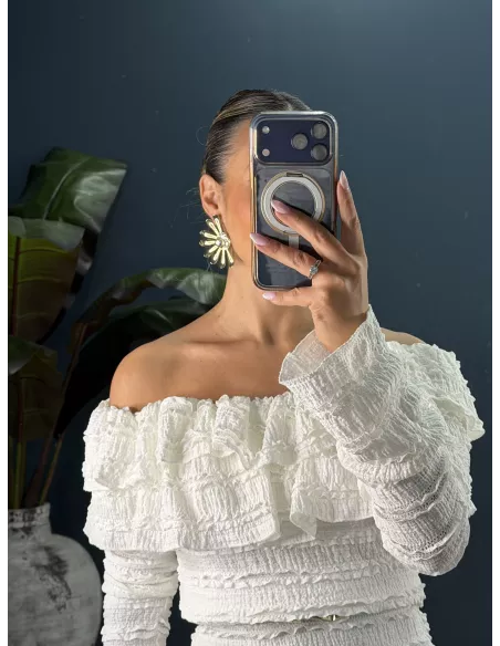 Pendientes media luna dorado con piedra