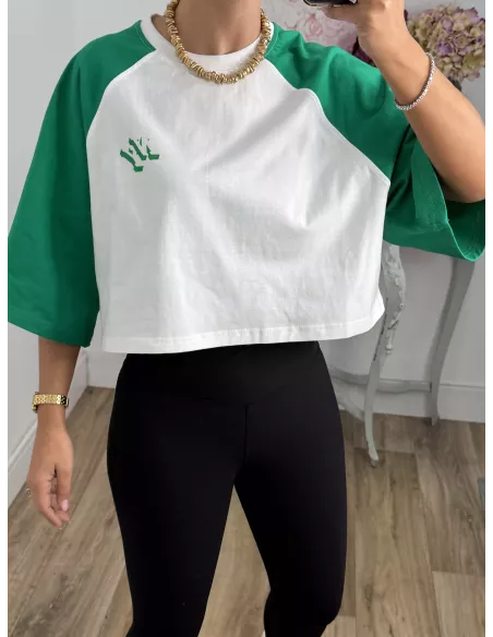 Camiseta Manhattan blanca y verde