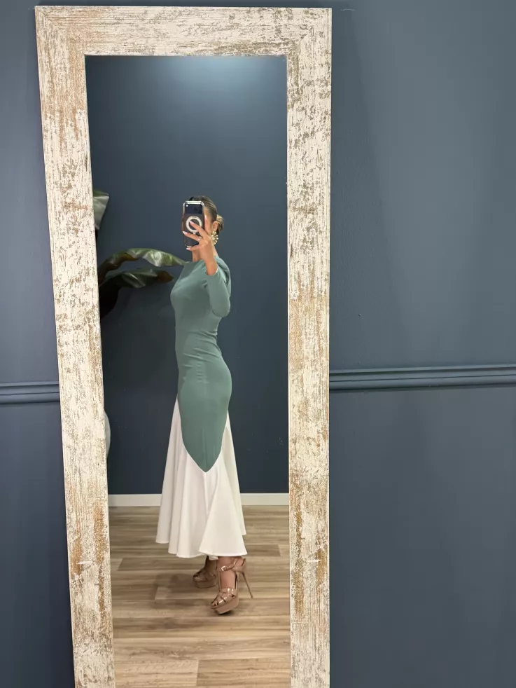 Vestido Jerez verdeaguay blanco