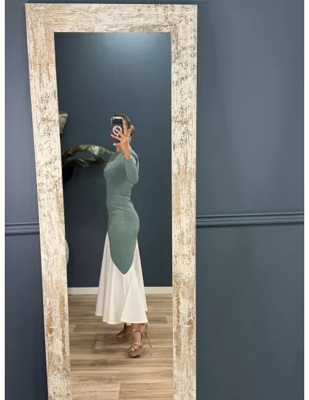 Vestido Jerez verdeaguay blanco