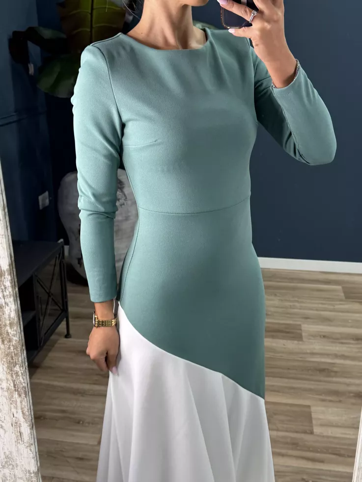 Vestido Jerez verdeaguay blanco