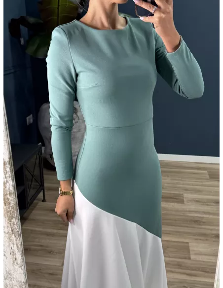 Vestido Jerez verdeaguay blanco