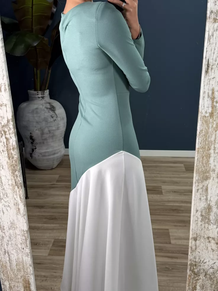 Vestido Jerez verdeaguay blanco