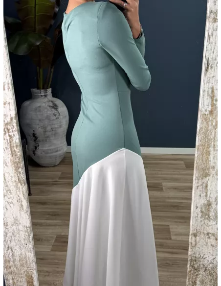 Vestido Jerez verdeaguay blanco