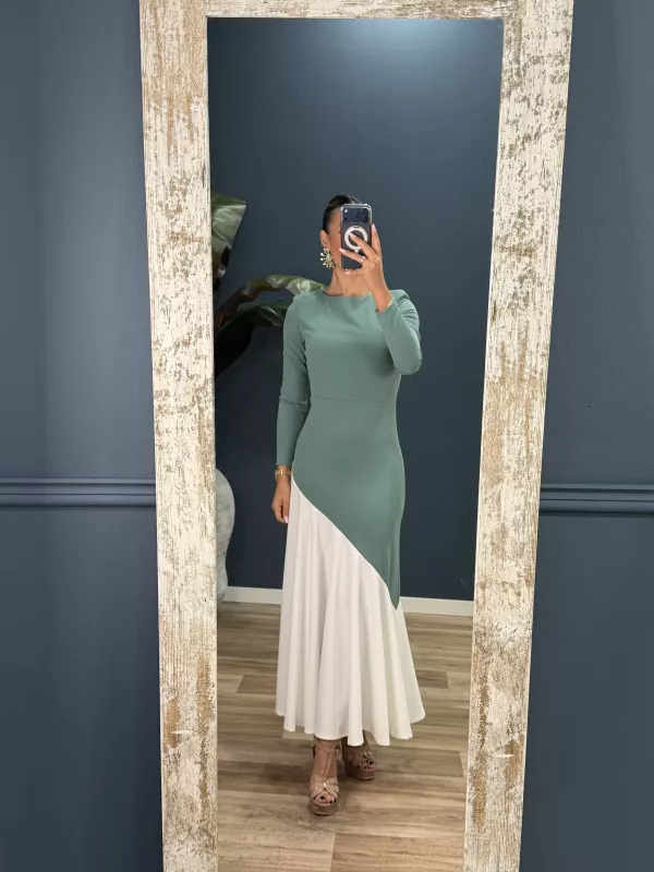 Vestido Jerez verdeaguay blanco