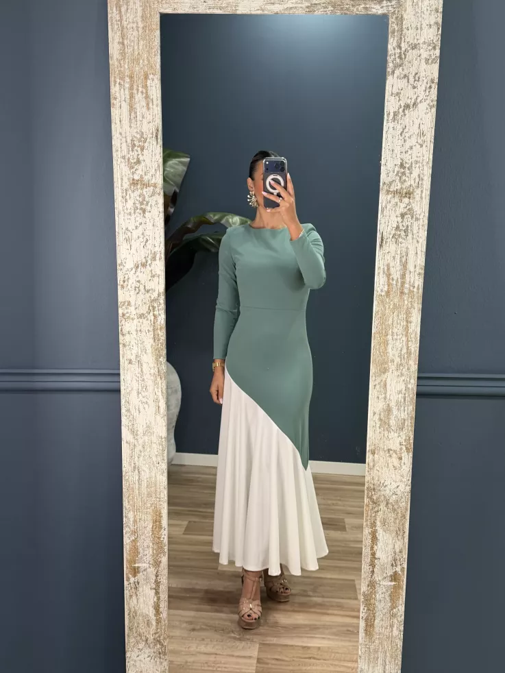 Vestido Jerez verdeaguay blanco