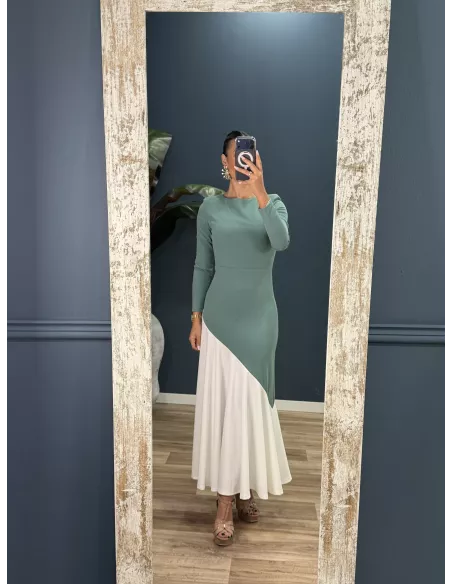 Vestido Jerez verdeaguay blanco