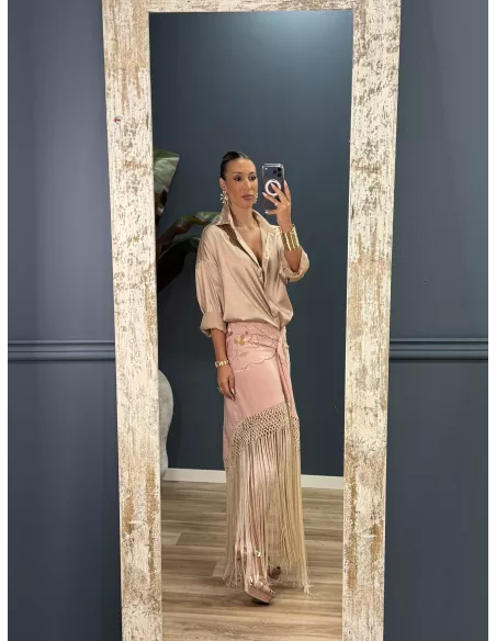 Falda rosa borda con flecos
