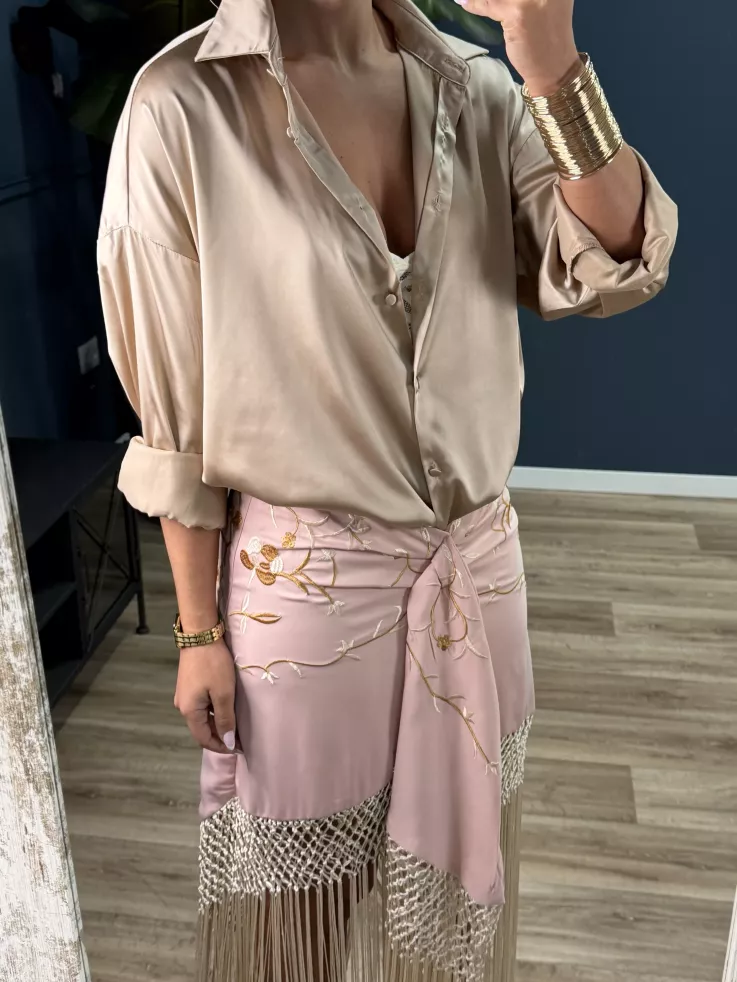 Falda rosa borda con flecos