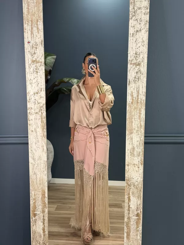 Falda rosa borda con flecos