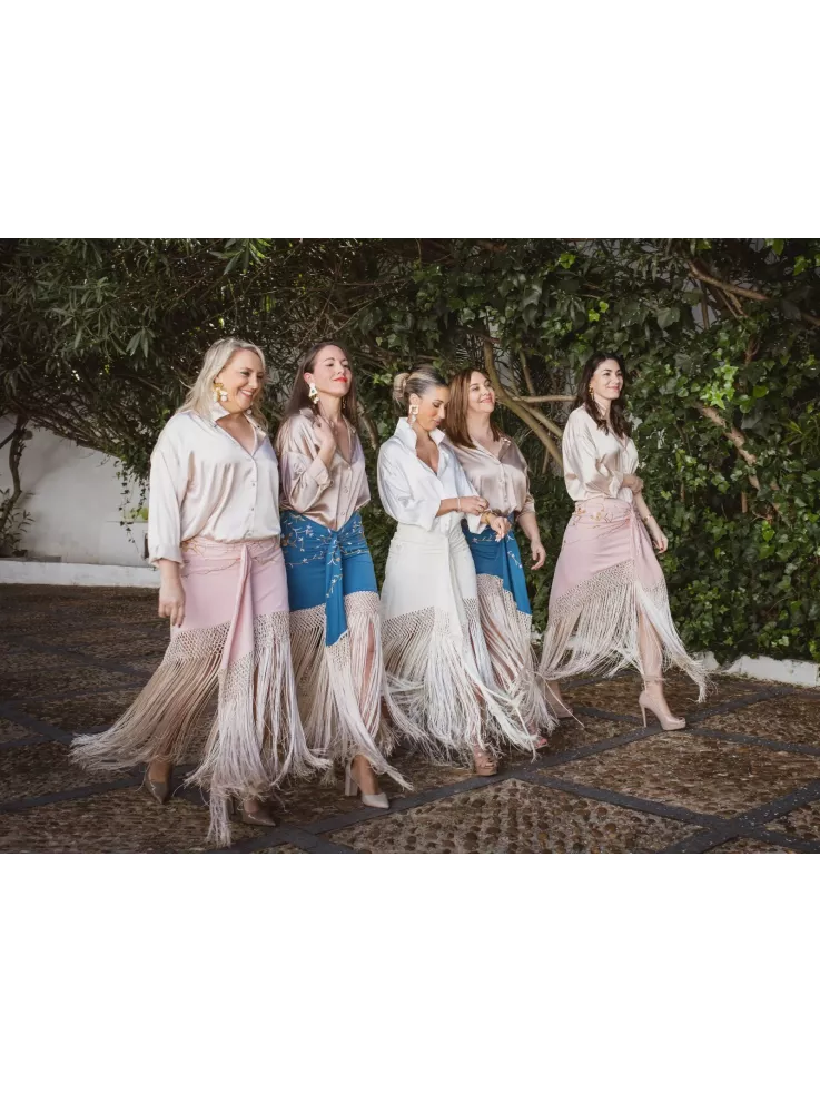 Falda rosa borda con flecos