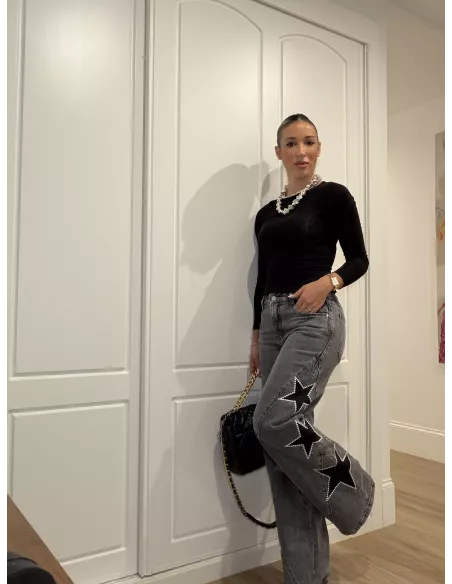 Jeans denim estrella negro
