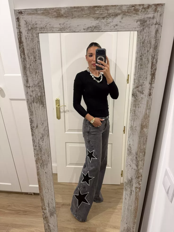 Jeans denim estrella negro