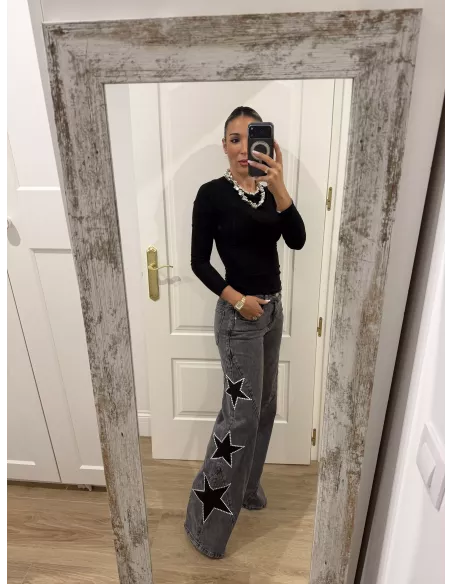 Jeans denim estrella negro