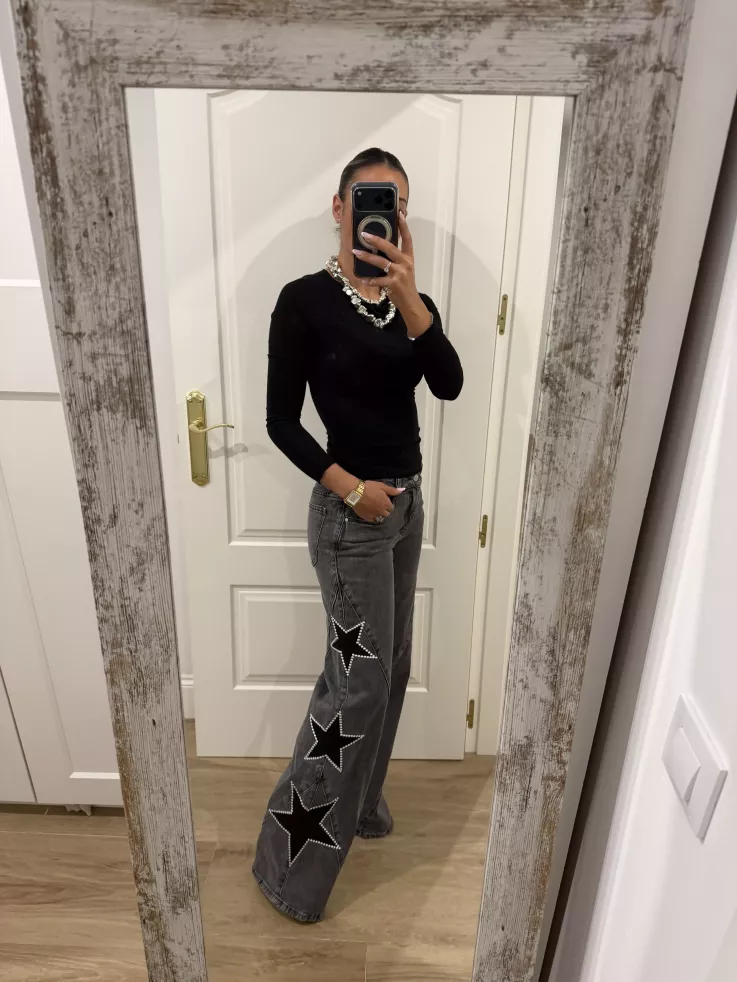 Jeans denim estrella negro